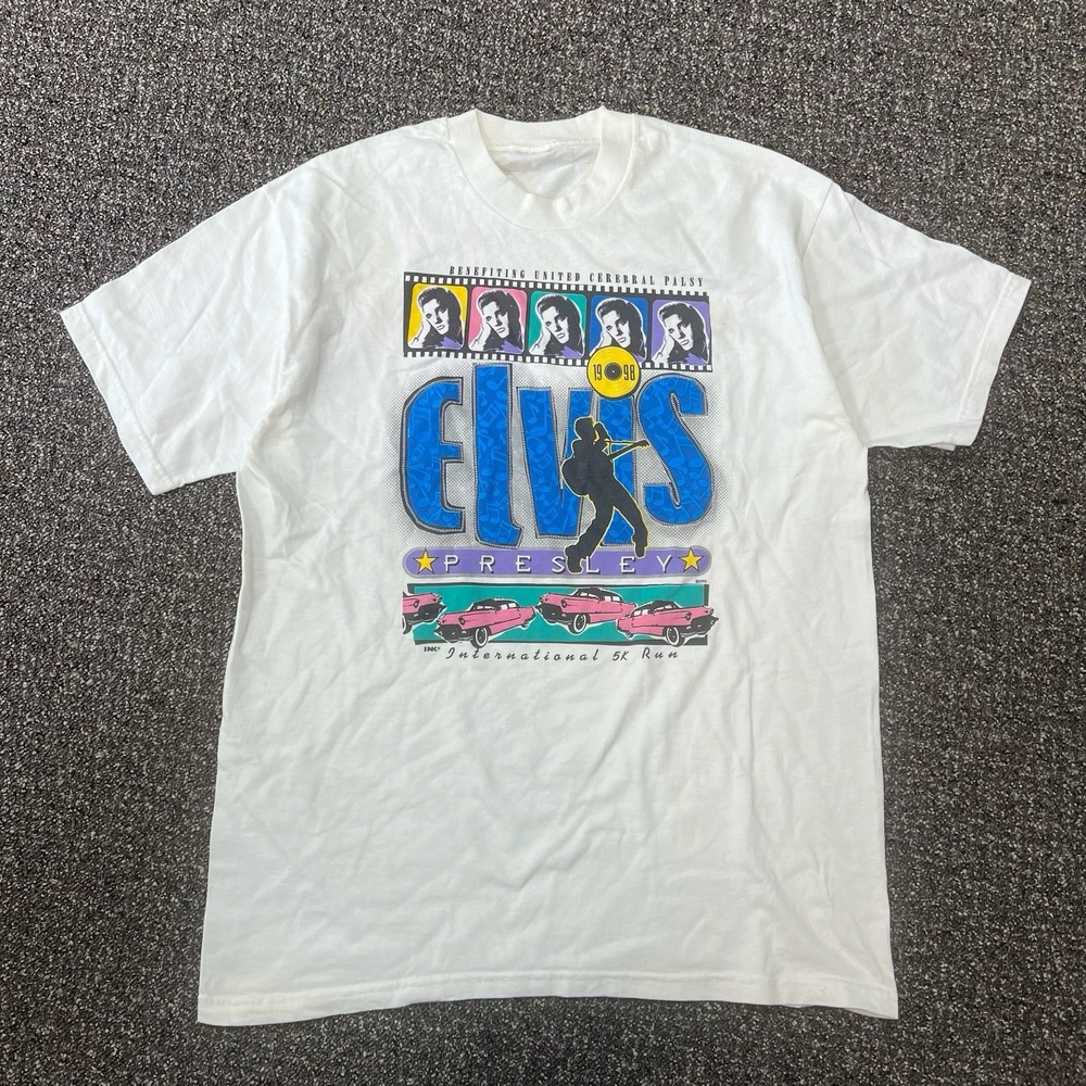 Vintage Elvis Presley 1990s Tee Shirt Graphic International 5k Run White Sz Med